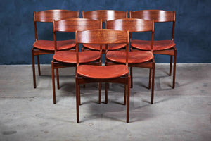 Erik Buch – Sæt med 6 spisebordsstole i palisander og læder, dansk design