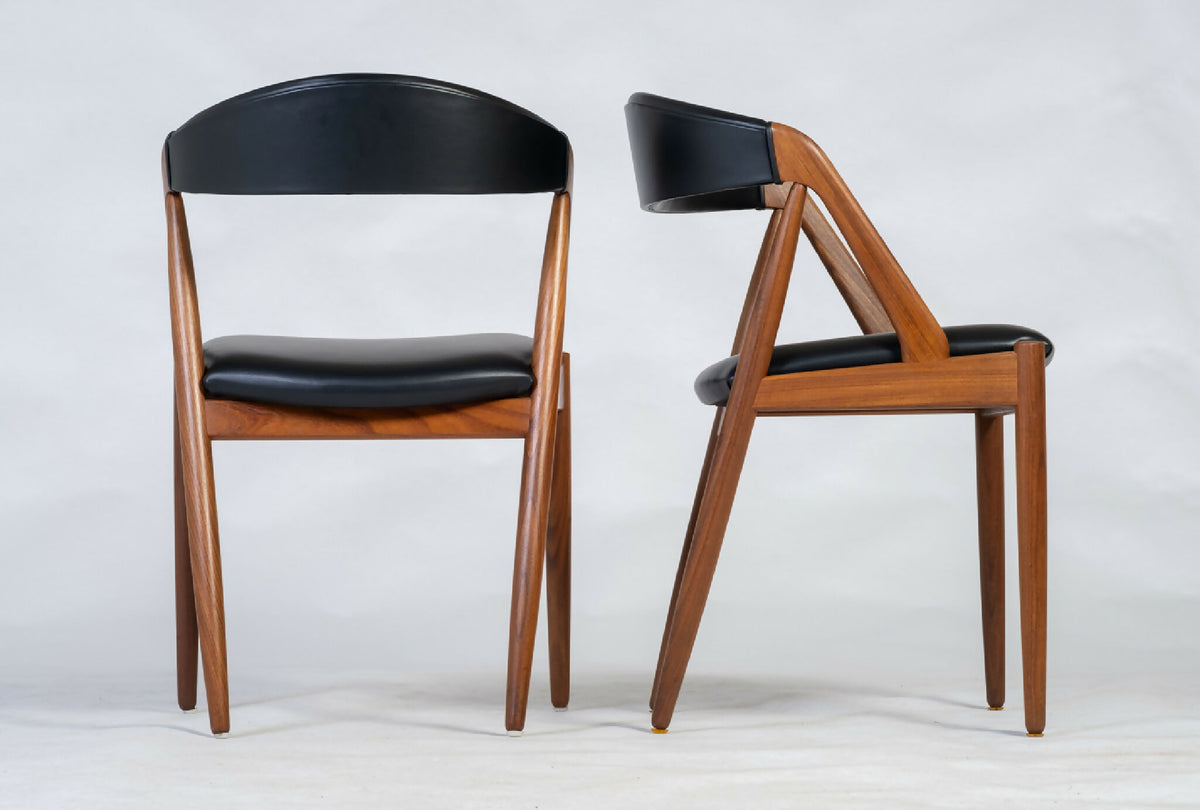 Kai Kristiansen – Model 31 spisebordsstole i teak og sort læder, dansk design