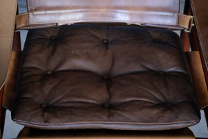 Arne Norell – Safari-stol i ask og olivengrønt læder, svensk design