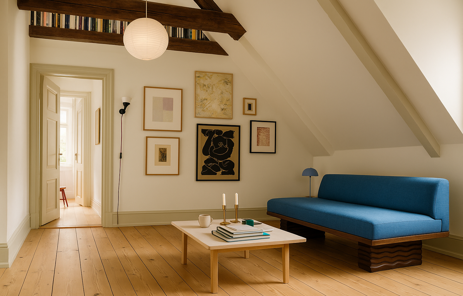 Original dansk vintage kommode i massivt træ med skabe og skuffer, bæredygtigt designmøbel i klassisk stil, fotograferet i lyst interiør med lyse trægulve – håndplukket design til hjemmet fra SPLISH.