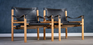 Arne Norell – Sæt af Safari-stole i ask og sort læder, produceret af Arne Norell AB, svensk design