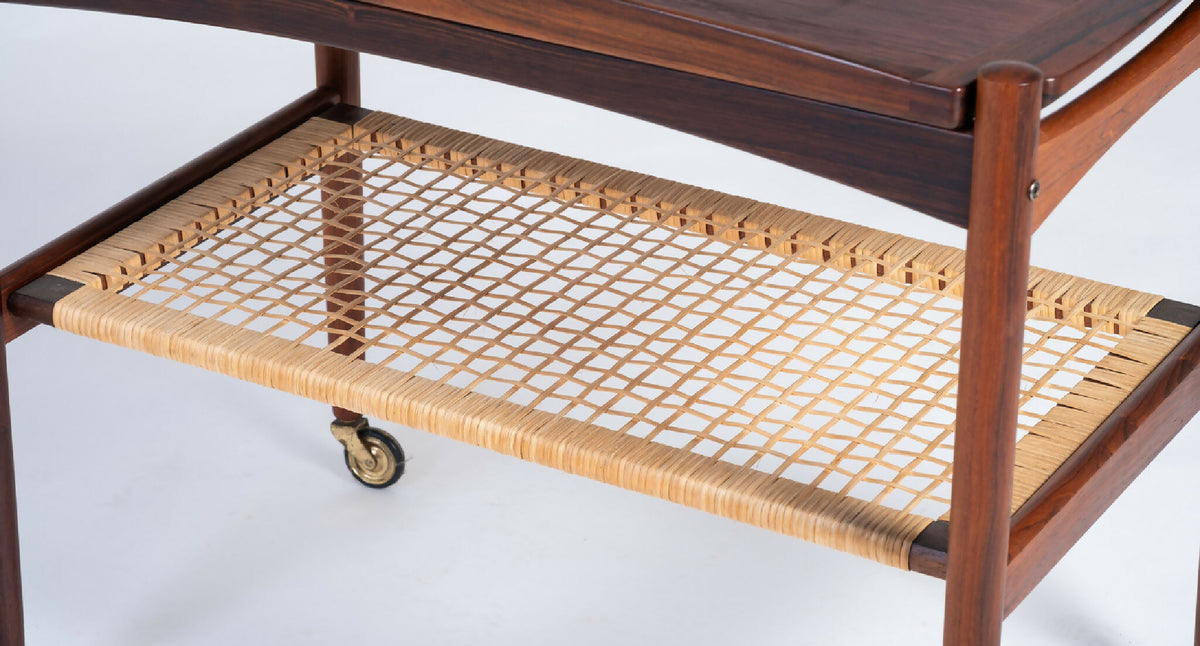 Poul Hundevad – Serveringsvogn i palisander med bakke, produceret af Hundevad &amp; Co.