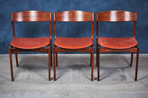 Erik Buch – Sæt med 6 spisebordsstole i palisander og læder, dansk design