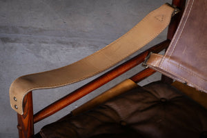 Arne Norell – Safari-stol i ask og olivengrønt læder, svensk design