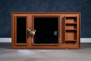 Fritstående spejl i teak med lampe, 1960’erne