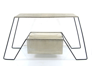 Sofabord med magasinholder i sort og hvid, Mathieu Mategot-stil