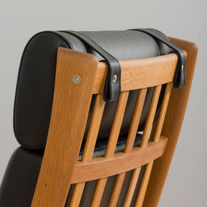 Hans Wegner – GE 265 lænestol for Getama, eg & sort læder, 1970/80'erne