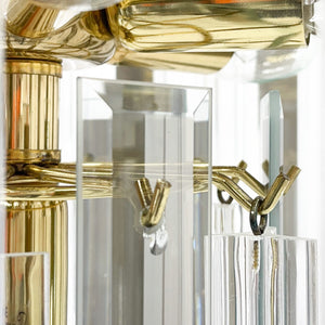 Østrigsk design – Lysekrone i messing, glas og akryl fra 1970’erne