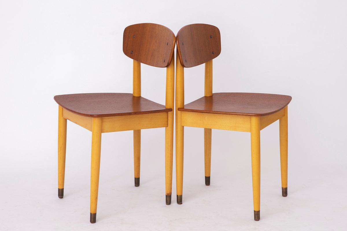 Sæt af 2 vintage stole i teak og bøg, ca. 1960’erne