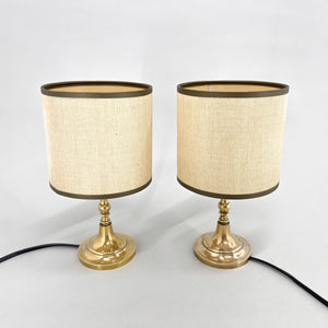 2 x Italian table lamps in brass with fabric shade, 1960s