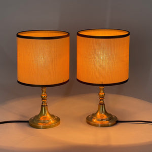 2 x Italian table lamps in brass with fabric shade, 1960s