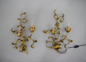 2 x Italian wall lamps in gilded metal from the 1960s