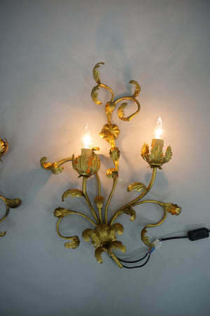 2 x Italian wall lamps in gilded metal from the 1960s