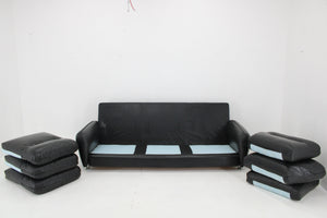 3-personers sofa i sort læder, italiensk design, 1970'erne