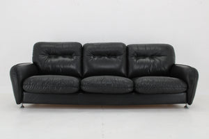 3-personers sofa i sort læder, italiensk design, 1970'erne