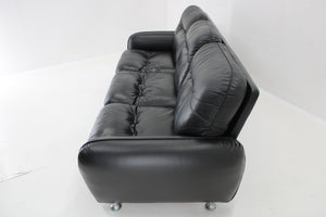 3-personers sofa i sort læder, italiensk design, 1970'erne