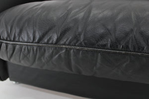 3-personers sofa i sort læder, italiensk design, 1970'erne