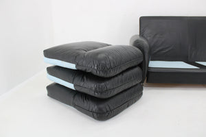 3-personers sofa i sort læder, italiensk design, 1970'erne