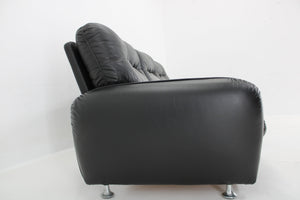 3-personers sofa i sort læder, italiensk design, 1970'erne