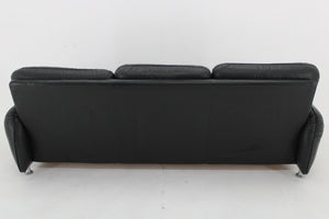 3-personers sofa i sort læder, italiensk design, 1970'erne