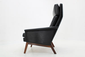 Danish teak high-back leather chair in black