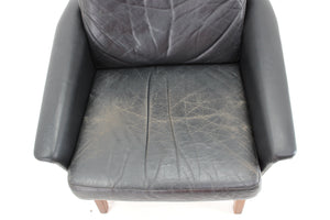 Danish teak high-back leather chair in black
