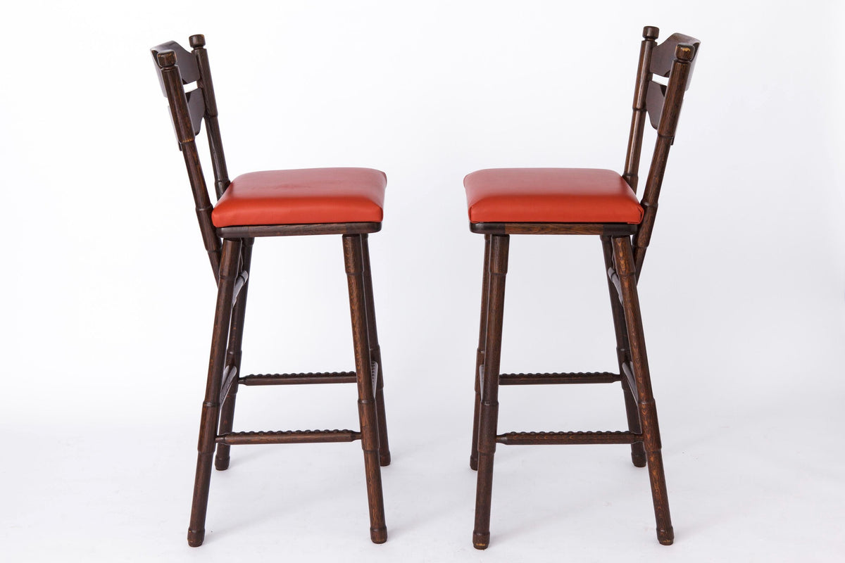 2 barstole i bøg med rødt læder, Tyskland, 1980’erne