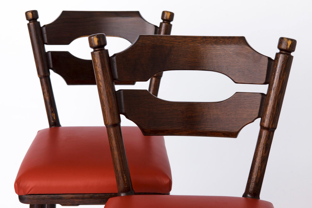 2 barstole i bøg med rødt læder, Tyskland, 1980’erne