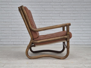 Skandinavisk design – Lænestol i bambus og læder, 1970’erne
