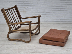 Skandinavisk design – Lænestol i bambus og læder, 1970’erne