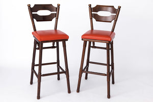 2 barstole i bøg med rødt læder, Tyskland, 1980’erne