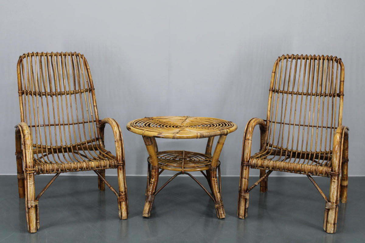 Franco Albini – 3 x franske Riviera Rattan stole og kaffebord fra 1950'erne