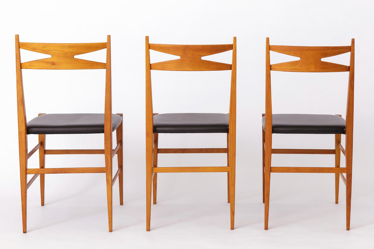 Spisebordsstole i bøg med sort polstring, tysk design – Sæt af 3