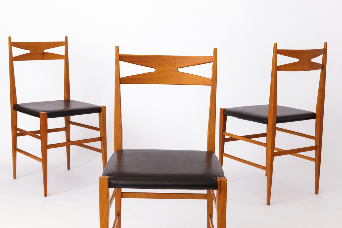 Spisebordsstole i bøg med sort polstring, tysk design – Sæt af 3