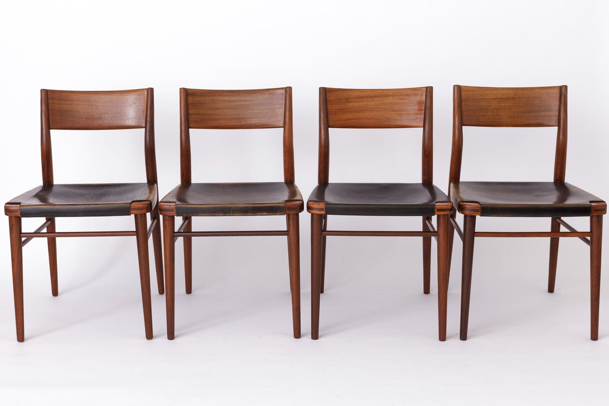 Georg Leowald – Spisebordsstole i teak og læder, produceret af Wilkhahn – Sæt af 4