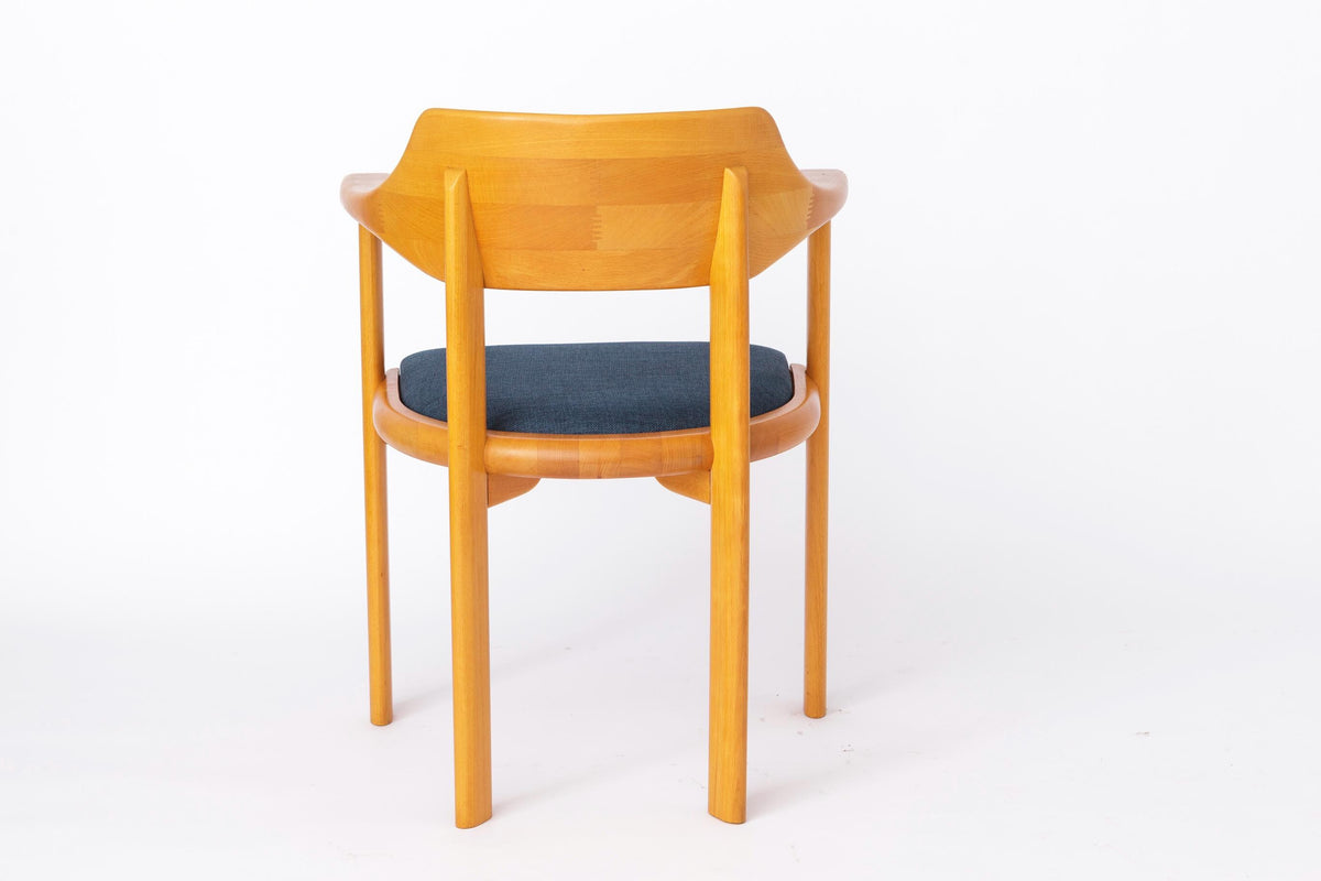 Armstole i bøg med blå polstring, produceret af Ansager Møbler – Sæt af 6