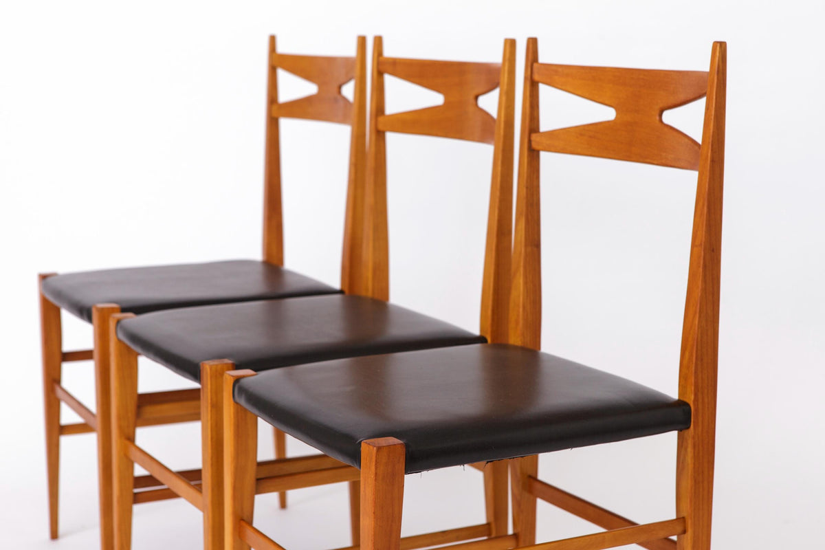 Spisebordsstole i bøg med sort polstring, tysk design – Sæt af 3