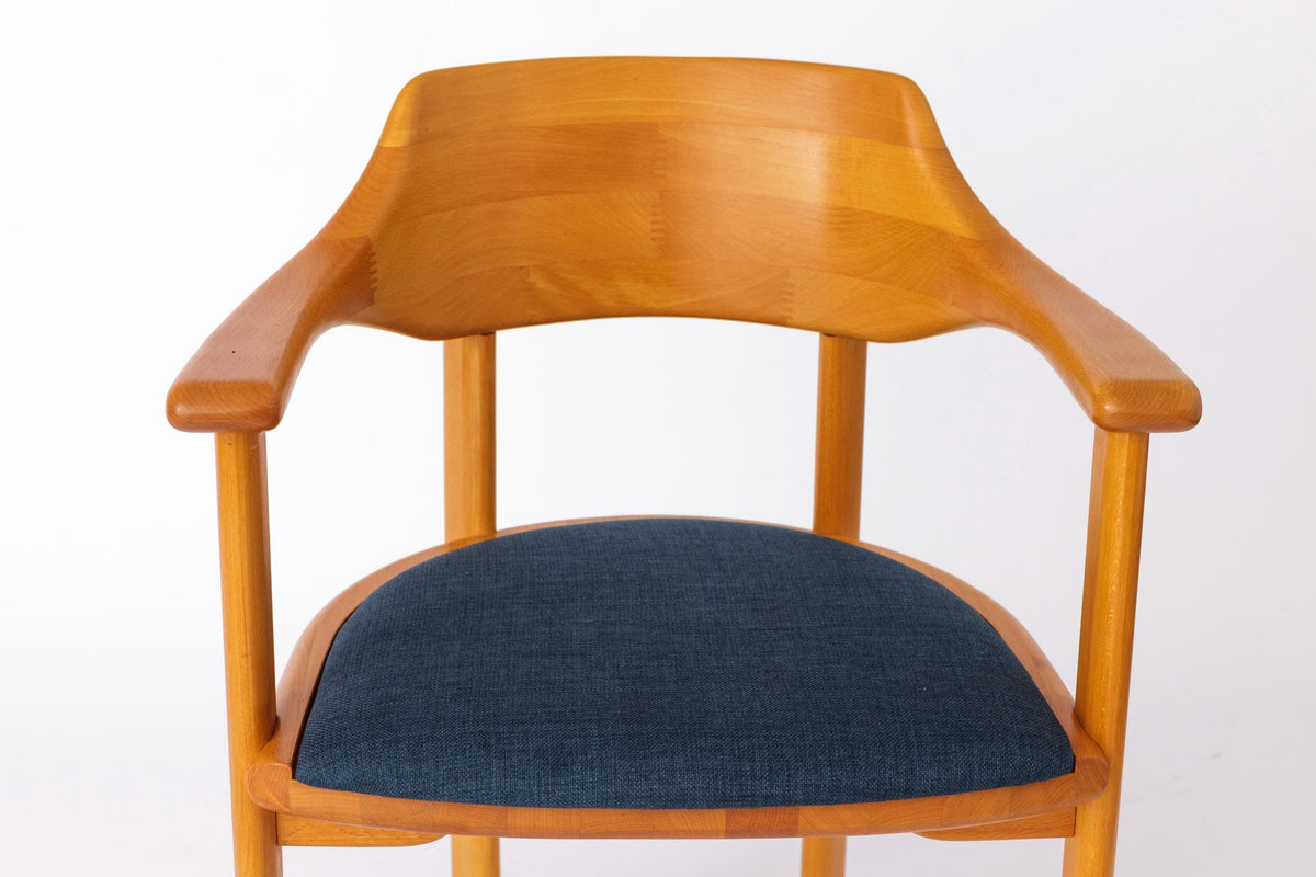 Armstole i bøg med blå polstring, produceret af Ansager Møbler – Sæt af 6