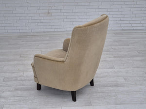 Dansk højrygget lænestol i velour, 1970’erne