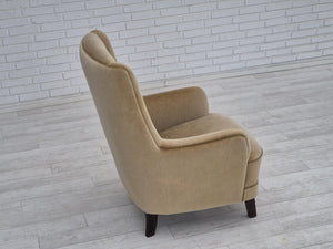 Dansk højrygget lænestol i velour, 1970’erne