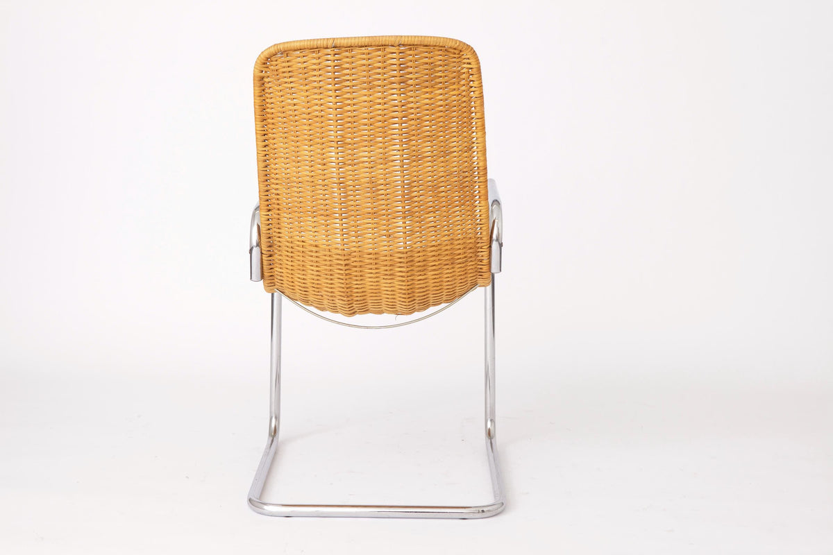 Cantilever stole i metal og rattan, produceret i Italien, ca. 1970’erne