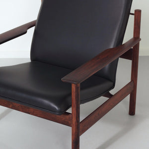 Sven Ivar Dysthe – Sofa og lænestol i palisander og sort læder, 1960’erne