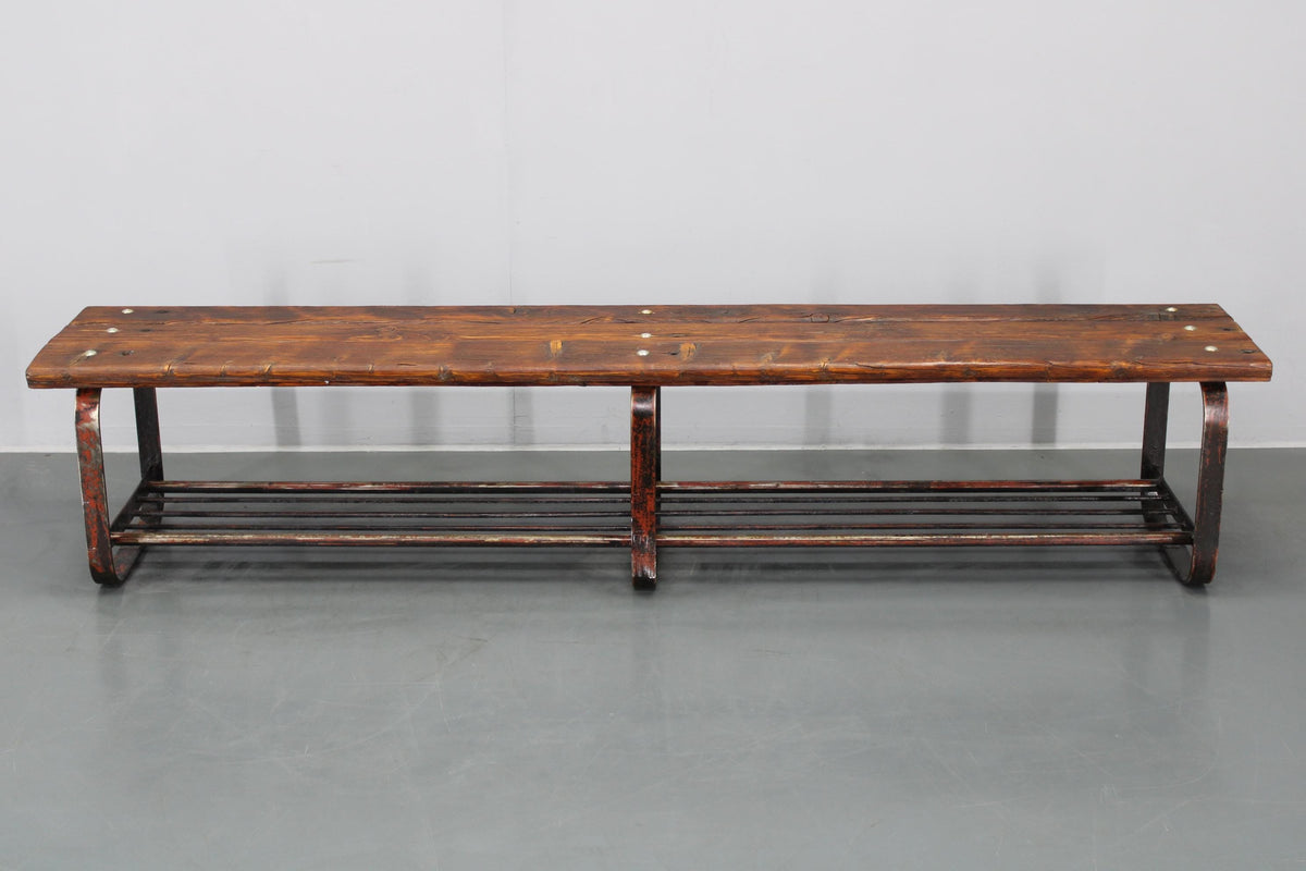 Bænk i træ og jern, dansk design, ca. 1970’erne