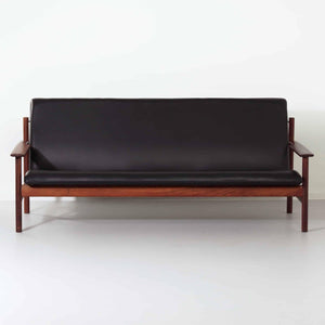Sven Ivar Dysthe – Sofa og lænestol i palisander og sort læder, 1960’erne