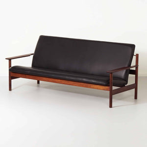 Sven Ivar Dysthe – Sofa og lænestol i palisander og sort læder, 1960’erne