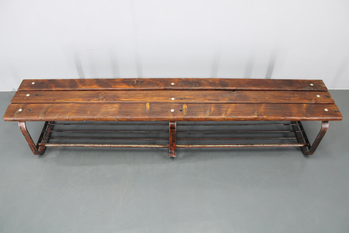 Bænk i træ og jern, dansk design, ca. 1970’erne