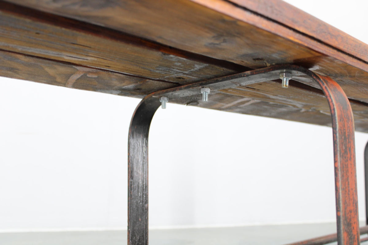 Bænk i træ og jern, dansk design, ca. 1970’erne