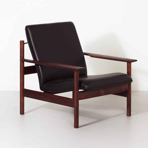 Sven Ivar Dysthe – Sofa og lænestol i palisander og sort læder, 1960’erne