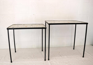 Mosaik-nesteborde med sort jernstel, 1950’erne – Sæt af 2