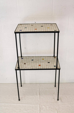 Mosaik-nesteborde med sort jernstel, 1950’erne – Sæt af 2